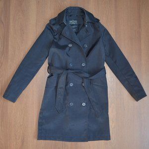 All Saints Double Breasted Long Black Coat Rain Jacket sz UK 6 / US 2 / XS-S